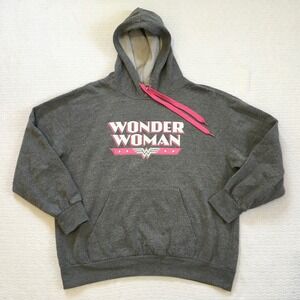 Wonder Woman Six Flags Gray Hoodie Sweatshirt Women's X Large Pink Drawstrings